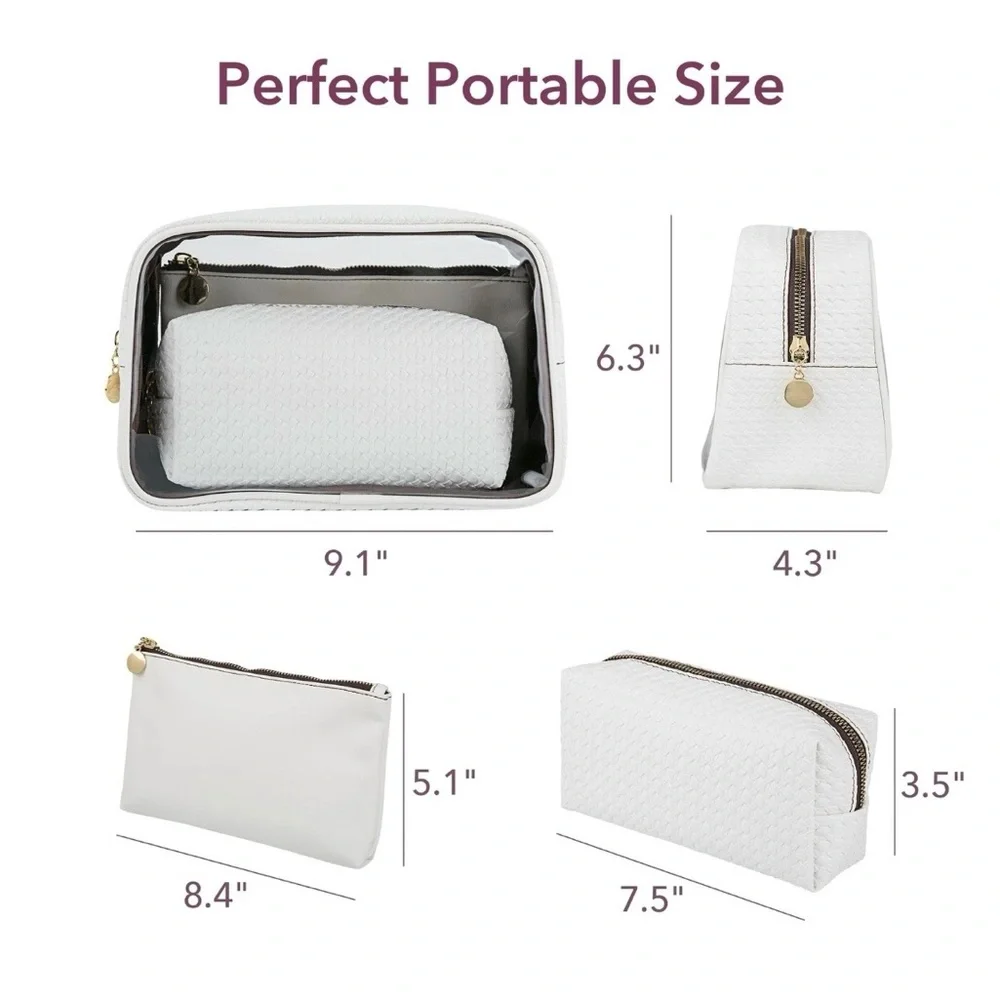 Sylune 3-in-1 Clear Cosmetic Bag Set White NWT